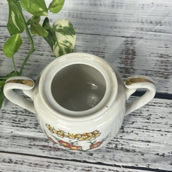 Vintage Hall's Orange Poppy Sugar Bowl & Lid Porcelain with Gold Trim - Picture 6 of 12